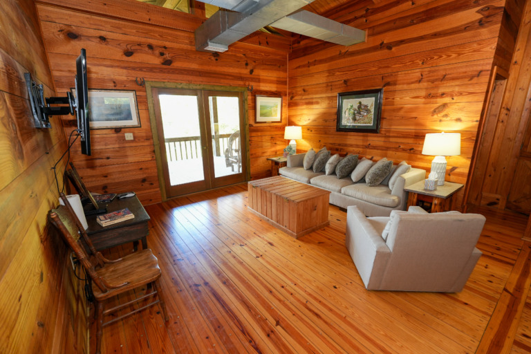 The upstairs living room at the Crooked Oaks lodge.