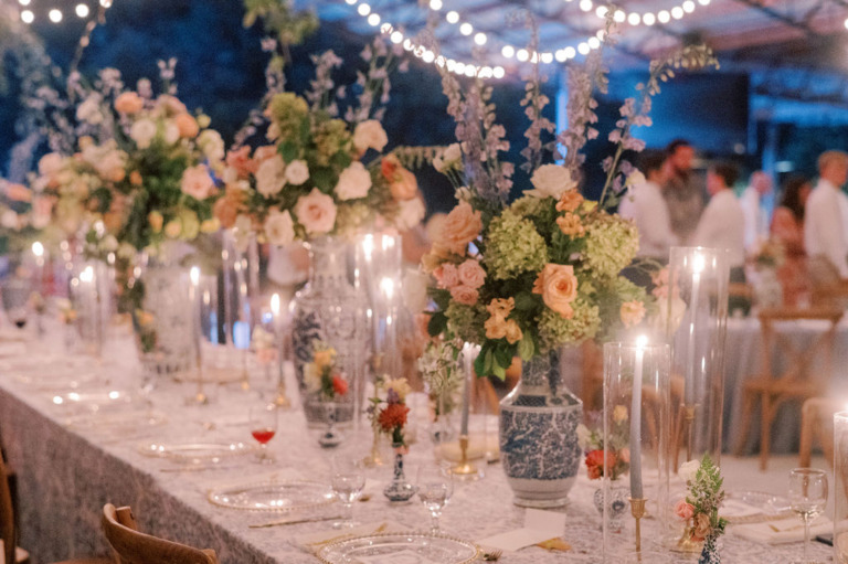 evening candlelighted bridal table decor