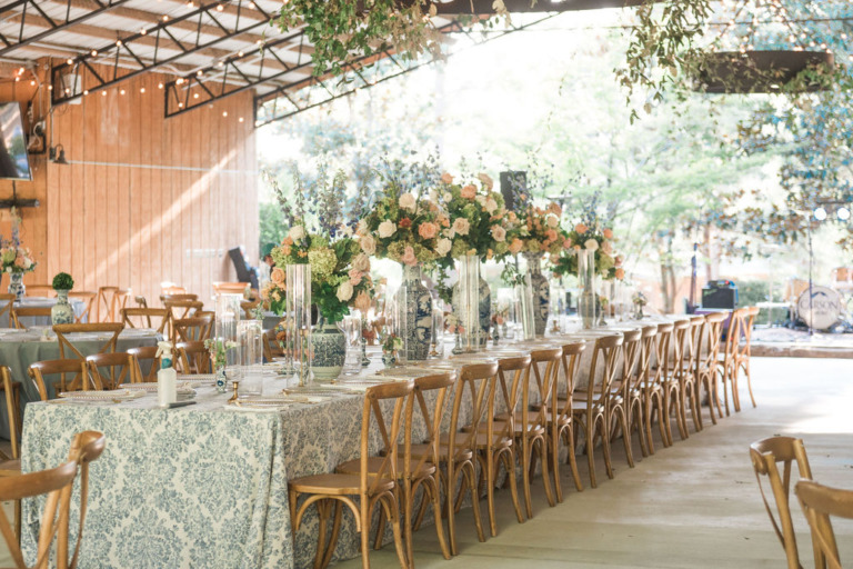 bridal table floral centerpieces in pavilion